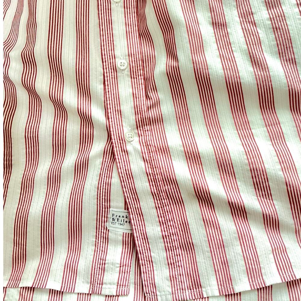 Frank & Eileen Shirley Oversized Button Up Italian Cotton Red Stripe Size Medium - Picture 12 of 14